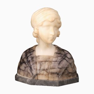 Gustave Van Vaerenbergh, Busto de una niña, década de 1900, Escultura de alabastro y mármol