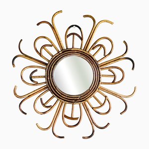 Mid-Century Modern Rattan and Bamboo Wall Mounted Mirror, 1960s