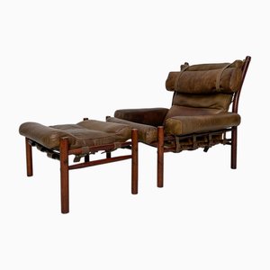 Juego de sillón Inca vintage y otomana de Arne Norell para Arne Norell AB, años 70
