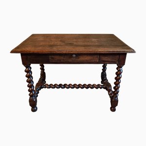 Antique French Walnut Table with Barley Twist Legs, Late 19th Century