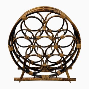 Round Rattan Wine Bottle Rack, 1970s