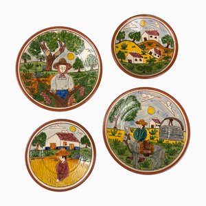 Piatti in ceramica dipinti a mano di Vital Janeiro, Portogallo, anni '70, set di 4