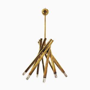 Lámpara colgante Orbit italiana vintage de latón de Stilnovo, años 70