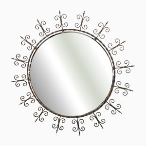 Large Round Wrought Iron Wall Mirror, 1960s
