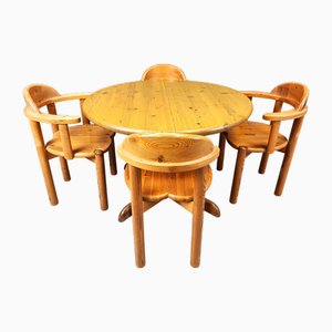 Esstisch und Stühle aus Kiefernholz von Rainer Daumiller für Hirtshals Savvaerk, 1980er, 5er Set