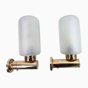 Wall Lamps in Gold-Plated Metal and Glass from Keuco, 1980s, Set of 2