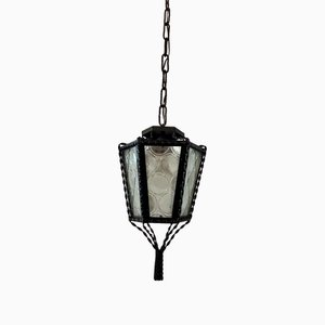 Wrought Iron and Glass Lantern, 1970s