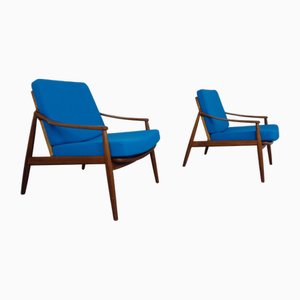 Sillones tapizados de teca de Hartmut Lohmeyer para Wilkhahn, años 60. Juego de 2