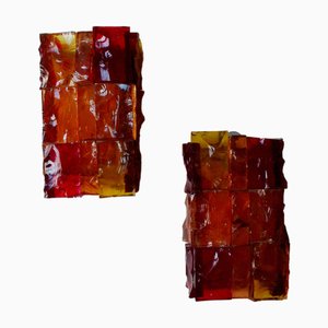 French Brutalist Handmade Stained Glass Wall Lights by Jean-Simon Labret, 1970s, Set of 2