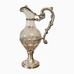 Aiguière Antique en Argent et Verre, France, 1860