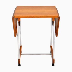 Vintage Oak and Chrome Drop Leaf Side Table, 1950s