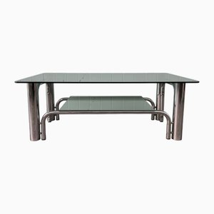 Italian Coffee Table in Chromed Steel and Smoked Glass, 1970s