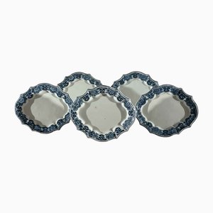 Assiettes Faenza en Majolique à Décor Floral Bleu, Italie, 18ème Siècle, Set de 5