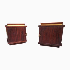 Rosewood Bedside Tables with Brass Handles and Details, 1960s, Set of 2