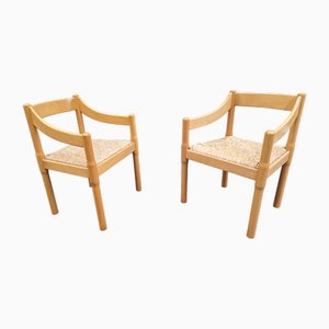 Vintage Carimate Armlehnstühle aus hellem Holz von Vico Magistretti für Cassina, 1970er, 2er Set