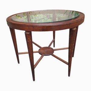 Vintage Couchtisch aus Holz mit Glasplatte und Spinne, 1940er