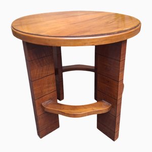 Mesa de centro Art Déco vintage de madera con tablero redondo, años 40