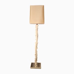 Lámpara de pie vintage de madera lacada en blanco con decoraciones florales de Fontana Arte, años 40