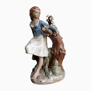 Spanish Handcrafted Figure of a Girl Sitting on a Tree with Flowers by Nadal, 1950s