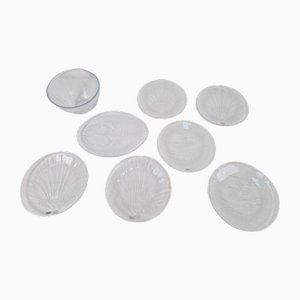 Cuenco, plato y platos llanos vintage de vidrio de Ann Warff para Kosta Boda, Sweden, años 70. Juego de 8