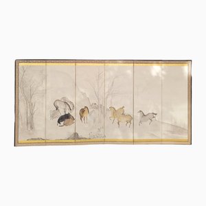 Edo Period Kano School Byôbu Screen with Wild Horses, Japan, 19th Century