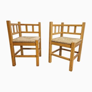 Sedia ad angolo modernista Art Déco in quercia e giunco, Paesi Bassi, anni '50, set di 2