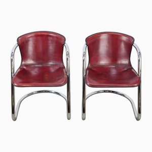 Vintage Tubular Saddle Leather Chairs from Metaform, 1970s, Set of 2