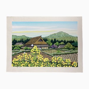 Masao Ido, Champ de fleurs de colza, 1980, Gravure sur bois