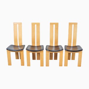 Chaises de Salle à Manger Vintage en Hêtre et Cuir par Pietro Costantini pour Ello, 1970s, Set de 4