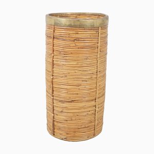 Vintage Bamboo and Brass Umbrella Stand, Italy, 1970s