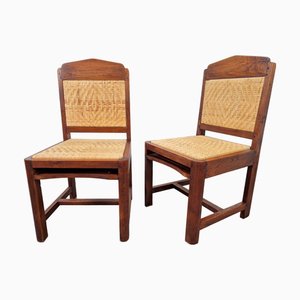 Chaises Haagse School Art Déco en Chêne et en Rotin, Pays-Bas, 1930s, Set de 2