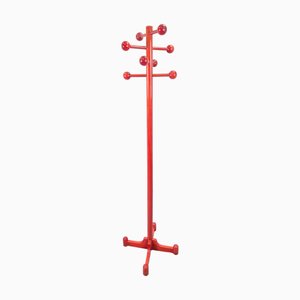 Postmodern Red Stained Beech Coat Rack with Balls, Italy, 1970s