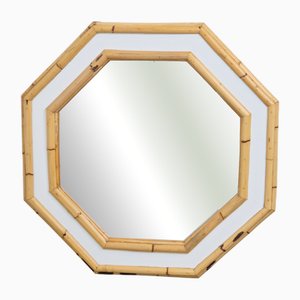 Vintage Octagonal Wall Mirror in Bamboo, Italy, 1960s