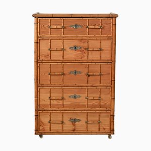 Scandinavian Chest of Drawers in Pine and Bamboo, 1940s