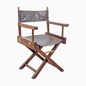 Vintage Director's Klappstuhl aus Holz & Leder, 1970er