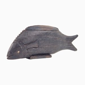 Vintage African Fish Storage Container in Hand-Carved Ebony, 1950s