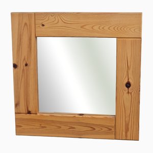 Vintage Scandinavian Square Pine Mirror, 1970s