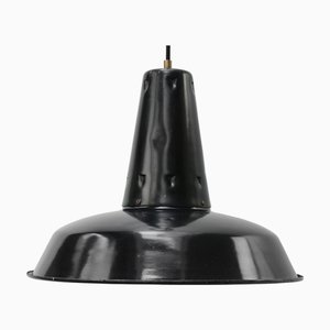 Vintage French Industrial Black Enamel Pendant Light