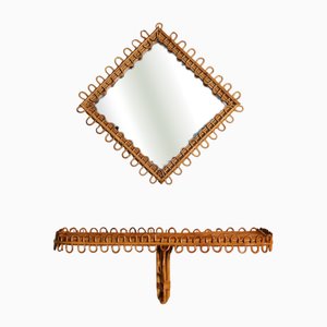 Miroir et Table Murale en Rotin par Franco Albini, 1960, Set de 2
