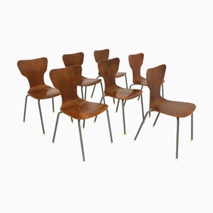 Vintage Swedish Teak and Metal Chairs, 1960, Set of 7