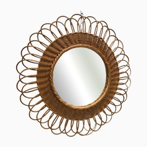Runder Vintage Rattan Spiegel, 1960er