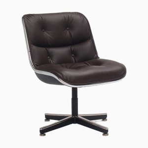 Silla ejecutiva de cuero marrón de Charles Pollock para Knoll, años 60