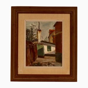 Carl Oskar Larsson, Yard View, 1958, Öl auf Holz, gerahmt