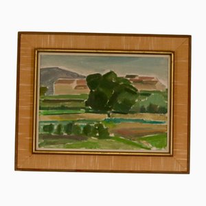 Arnold Axelsson, Sunset Landscape, años 60, óleo sobre lienzo, enmarcado