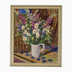 Bertil Lundgren, Natura morta floreale, anni '60, Olio su pannello, con cornice