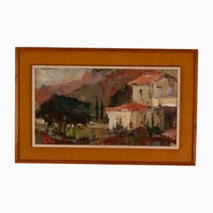 Owe Wessbohn, Farm Motif, 1960s, Oil on Panel, Framed