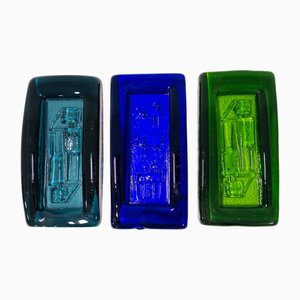 Swedish Relief Glass Trays by Erik Höglund for Boda, 1960s, Set of 3