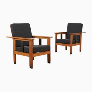 Schwarz lackierte Polstersessel aus Holz, 2er Set