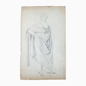Hermann Goldschmidt, Man with Cloak, Pencil Drawing, Late 19th Century