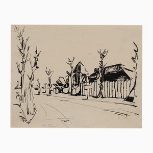 Enrico de Tomi, Village, Ink Drawing, 1947